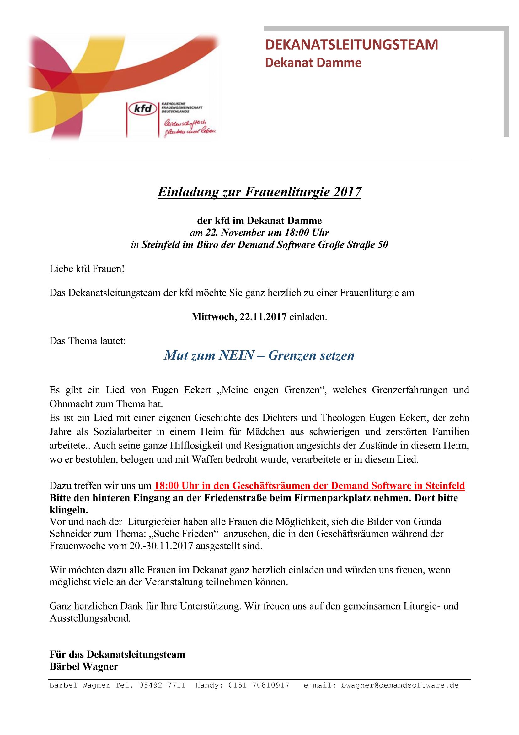 Liturgie Steinfeld 11 2017 Frauenwoche